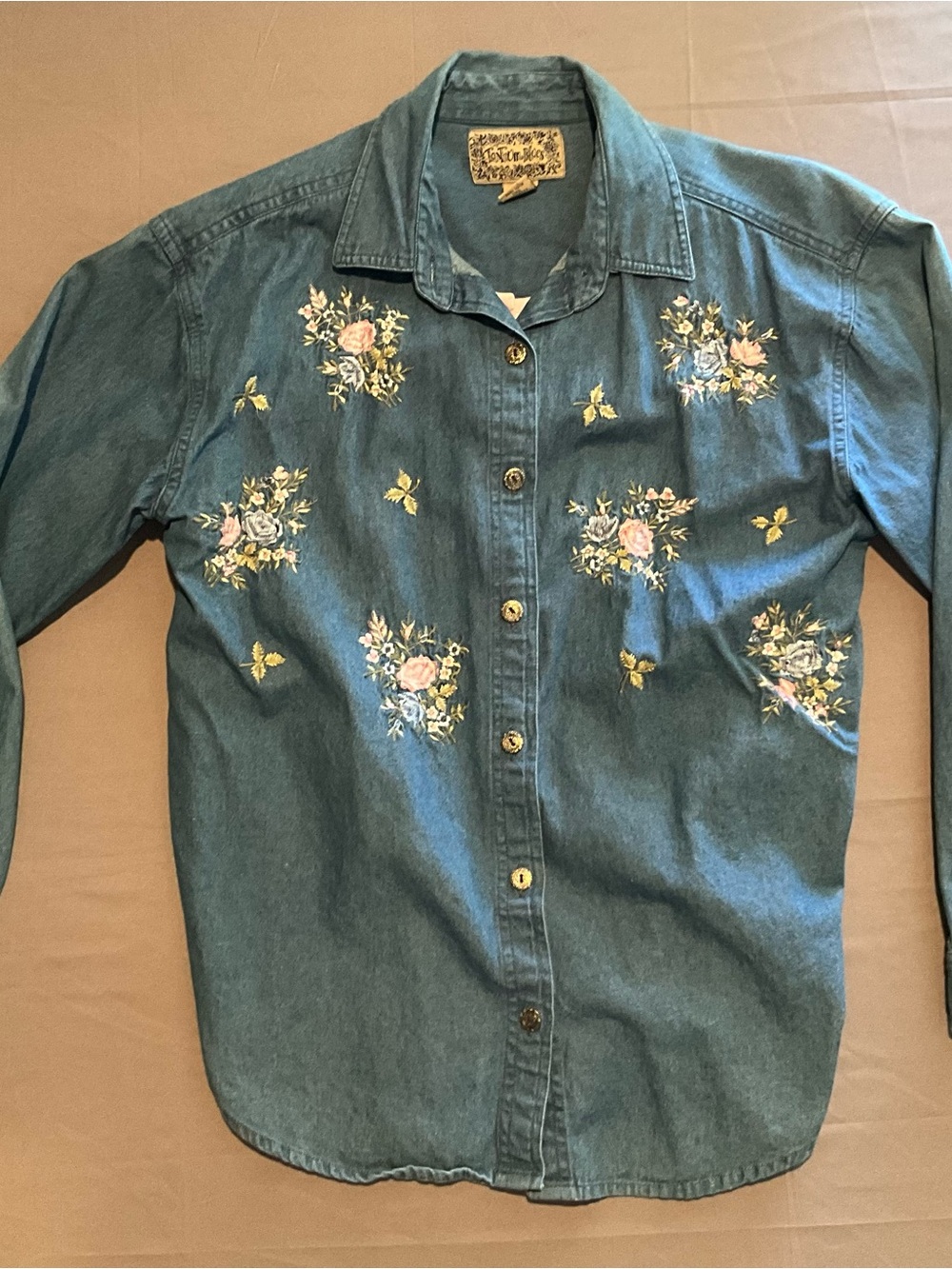 Vtg Women’s Denim Embroidered Button Down Long Sleeve By Tantrum Blues